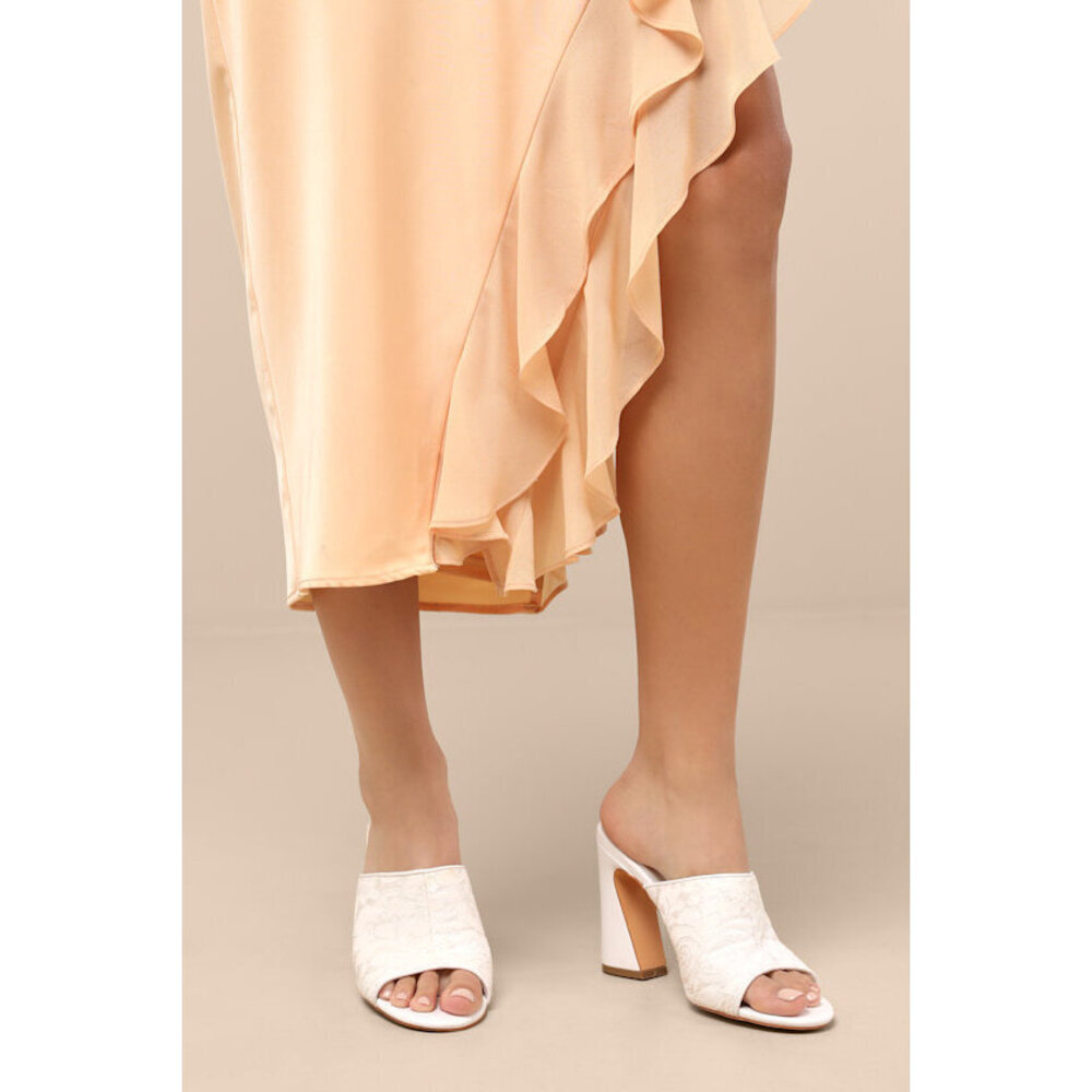 Lulus Callixta White Lace High Heel Slide Sandals - Size 8